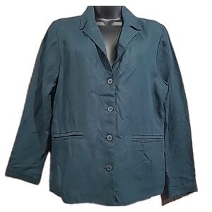 EILEEN FISHER Linen Blazer Jacket Oversize S Dark Teal Green Lagen Career Office